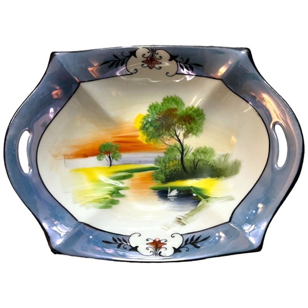 Vtg 1920s NORITAKE Lusterware Porcelain Handpainted Art Double Handle Swan Japan